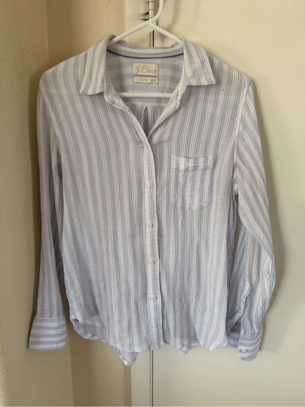 J. Crew Gauze Light Blue Striped Button-Up Shirt